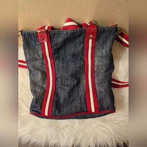 Carpel Women's Denim Bag Purse Handbag with Red and White Adjustable Straps
